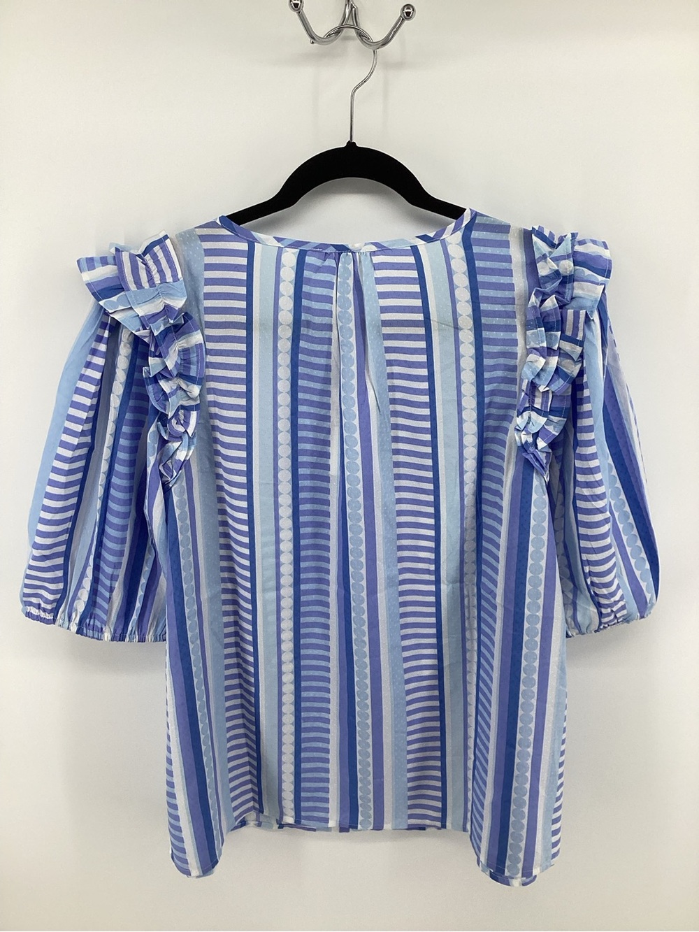 Mary Square Striped Blue Puff-Sleeve Peasant Blouse Simply Stripe Skylar - Picture 3 of 7